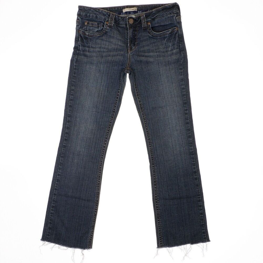 Refuge Jeans Juniors Size 9 Blue Bootcut Altered Raw Hem Denim Stretch 30 x 27